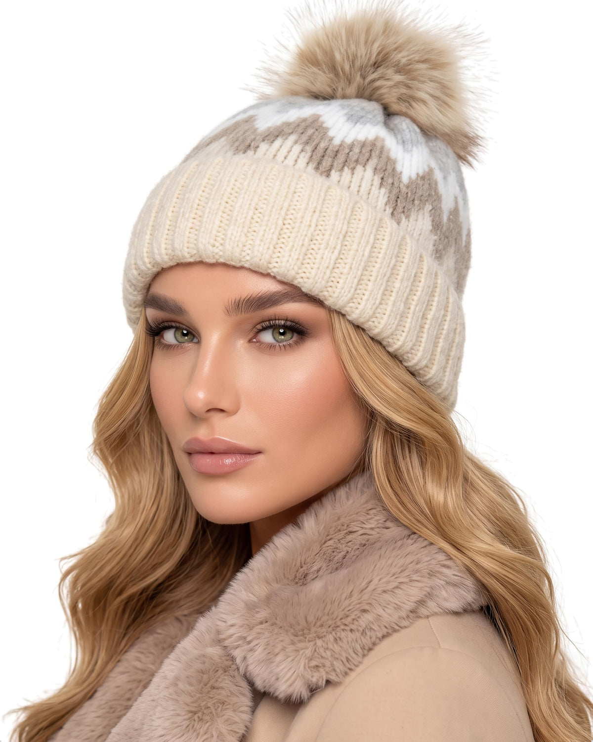Baesics® Bommelmütze Norweger Zickzack Creme