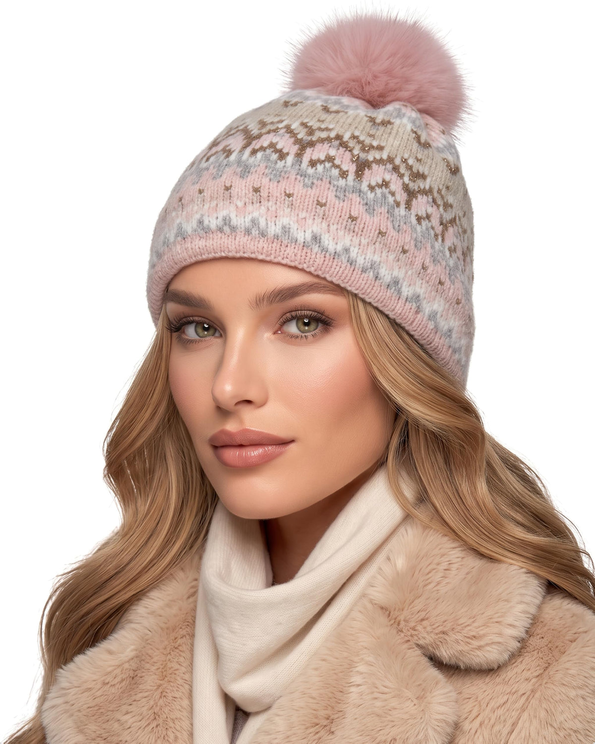 Baesics® Bommelmütze Pastell Lurex Altrosa