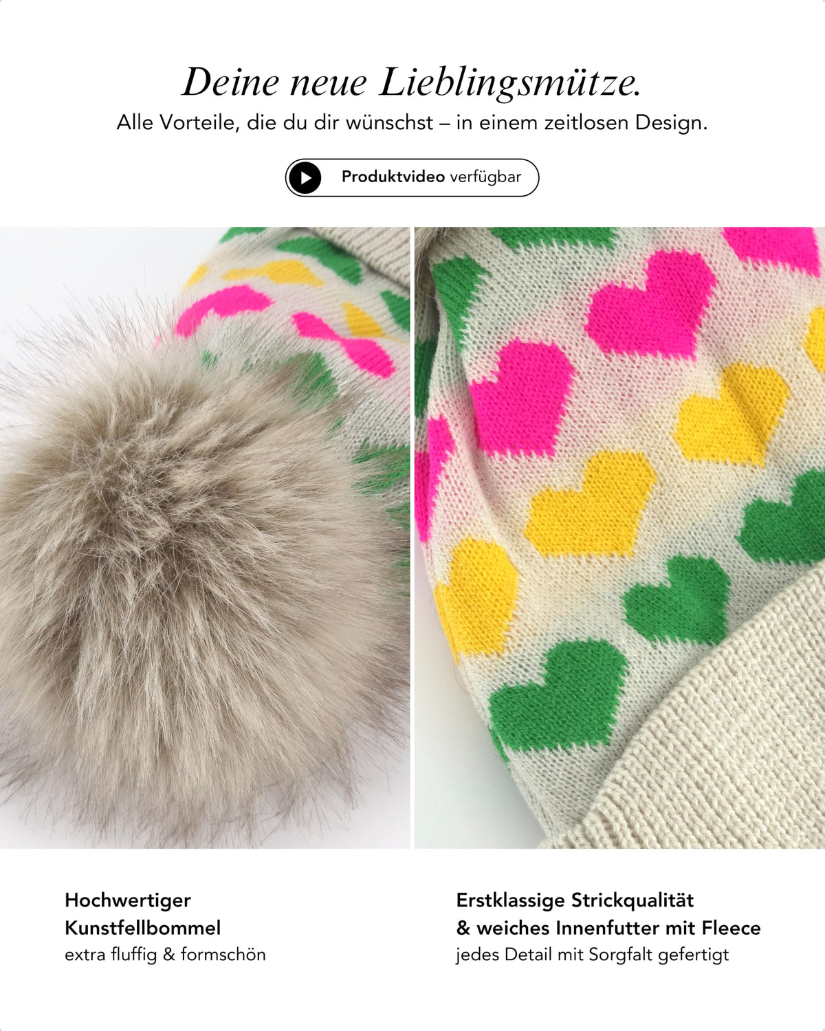 Baesics® Bommelmütze Regenbogen Herz