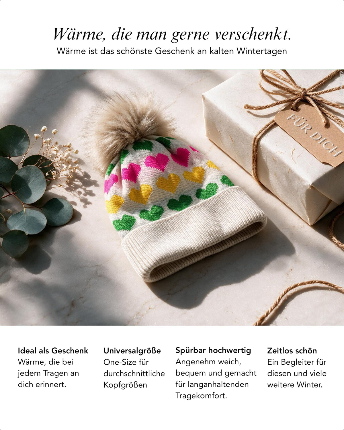 Baesics® Bommelmütze Regenbogen Herz