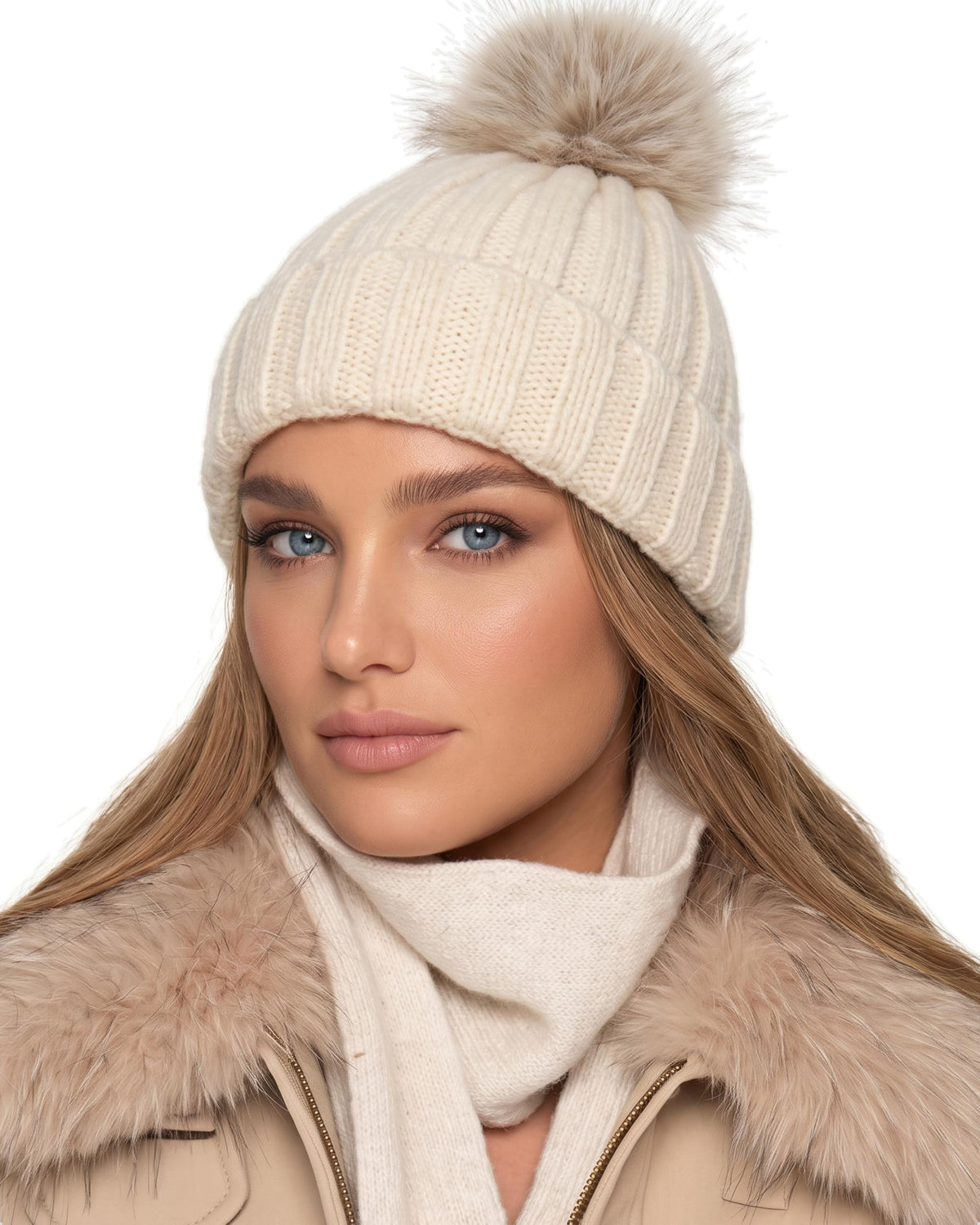 Baesics® Bommelmütze Rippstrick Creme