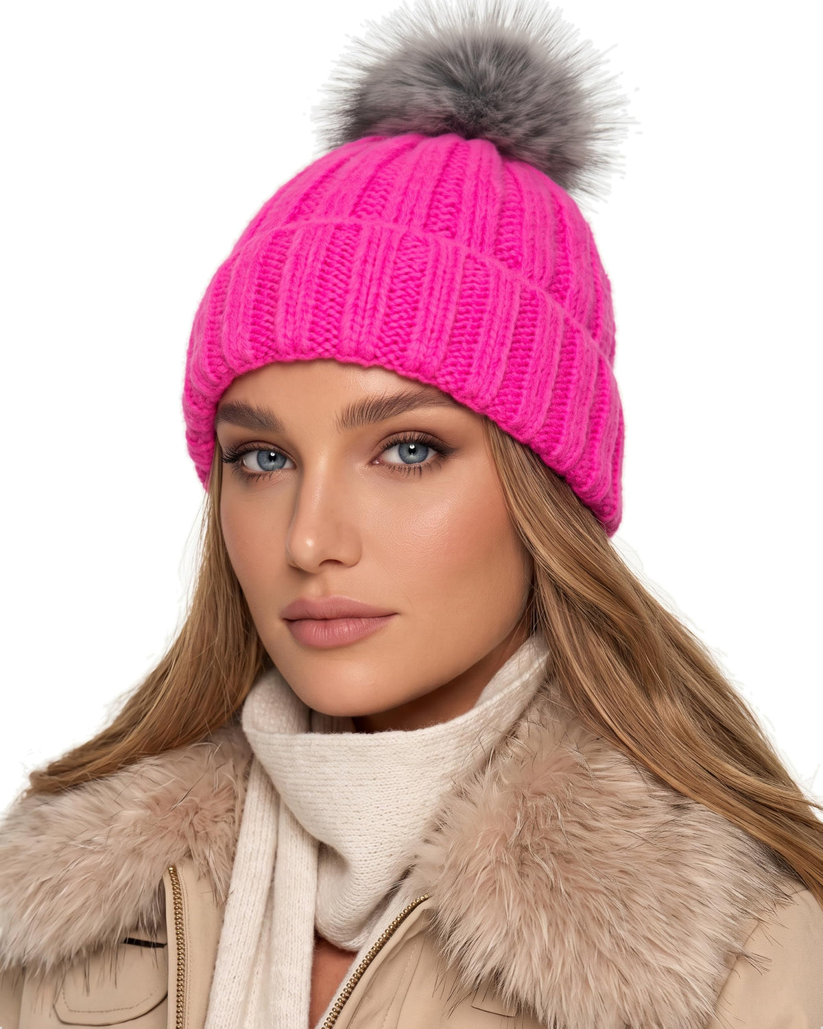 Baesics® Bommelmütze Rippstrick Neonpink