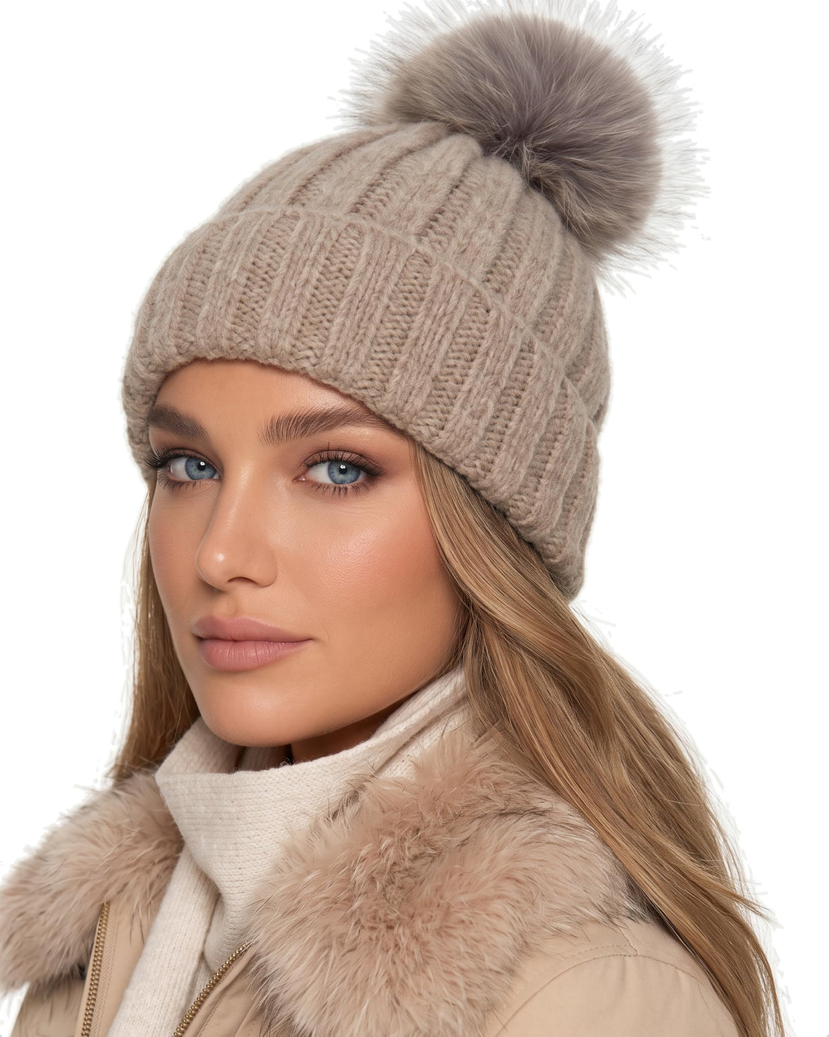Baesics® Bommelmütze Rippstrick Taupe