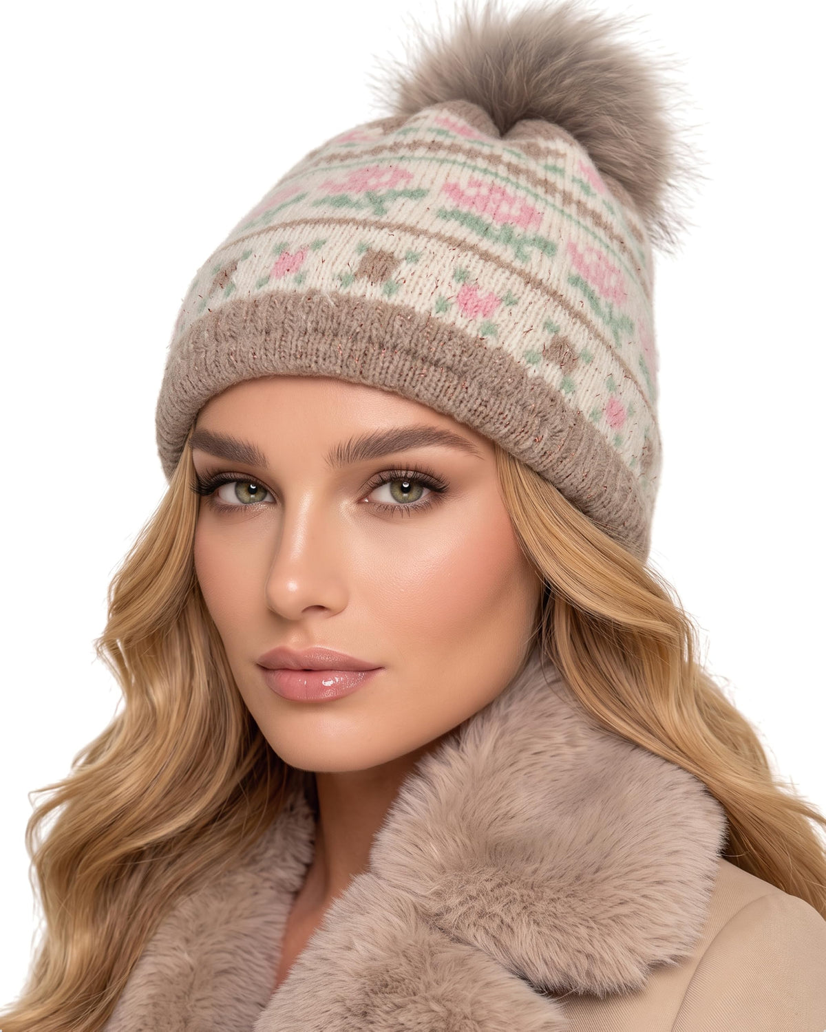 Baesics® Bommelmütze Rosen Norweger Taupe
