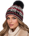 Baesics® Bommelmütze Schneeflocken Norweger Damen Bordeaux