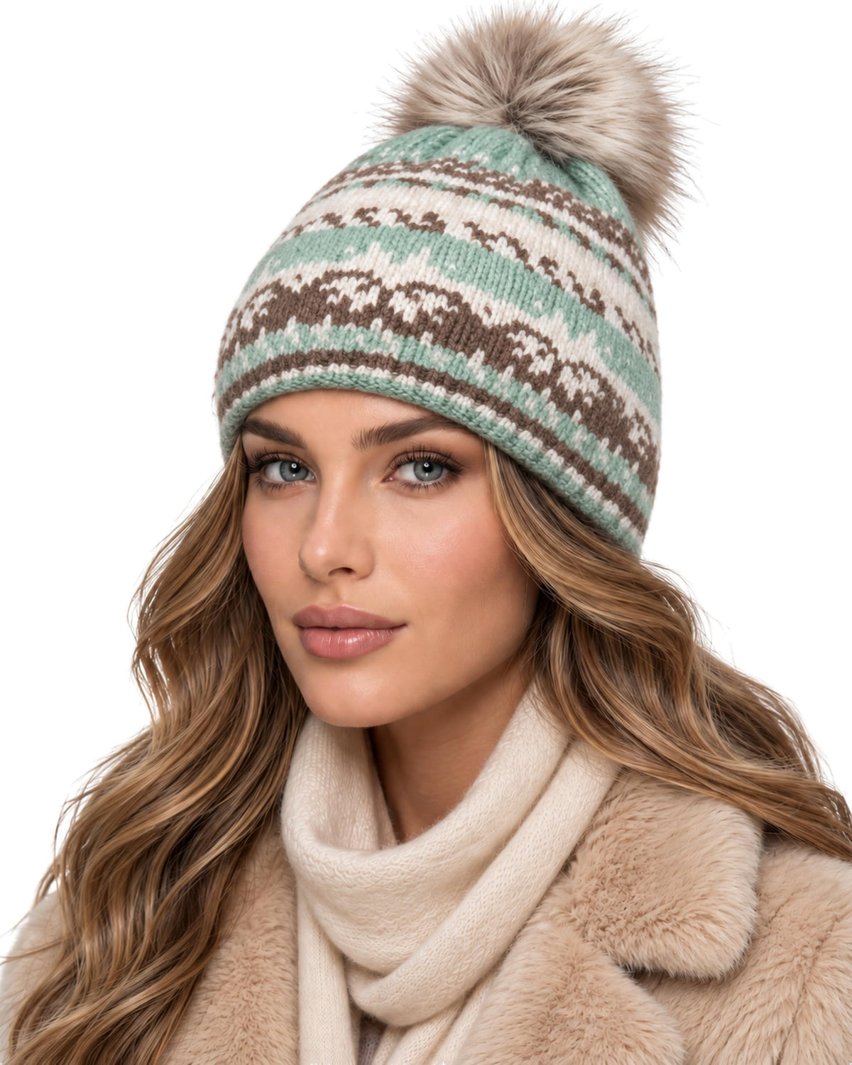 Baesics® Bommelmütze Schneeflocken Norweger Damen Mint
