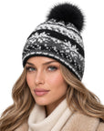 Baesics® Bommelmütze Schneeflocken Norweger Damen Schwarz
