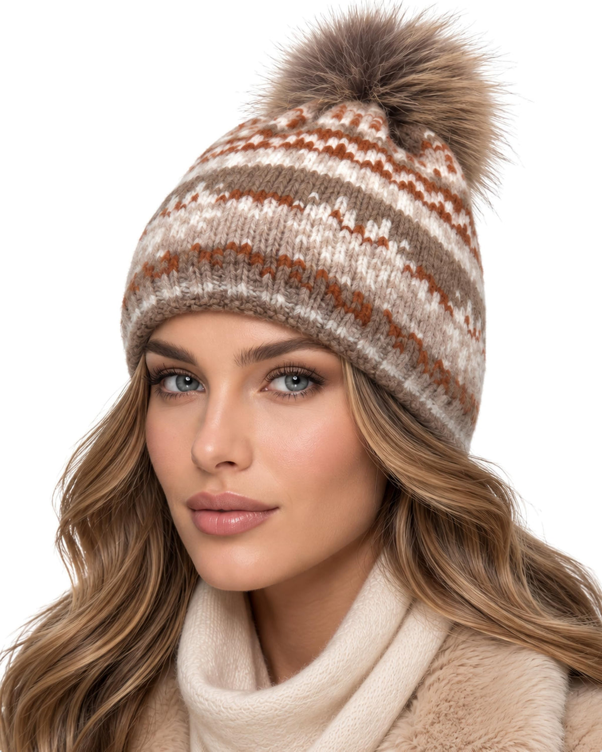 Baesics® Bommelmütze Schneeflocken Norweger Damen Taupe