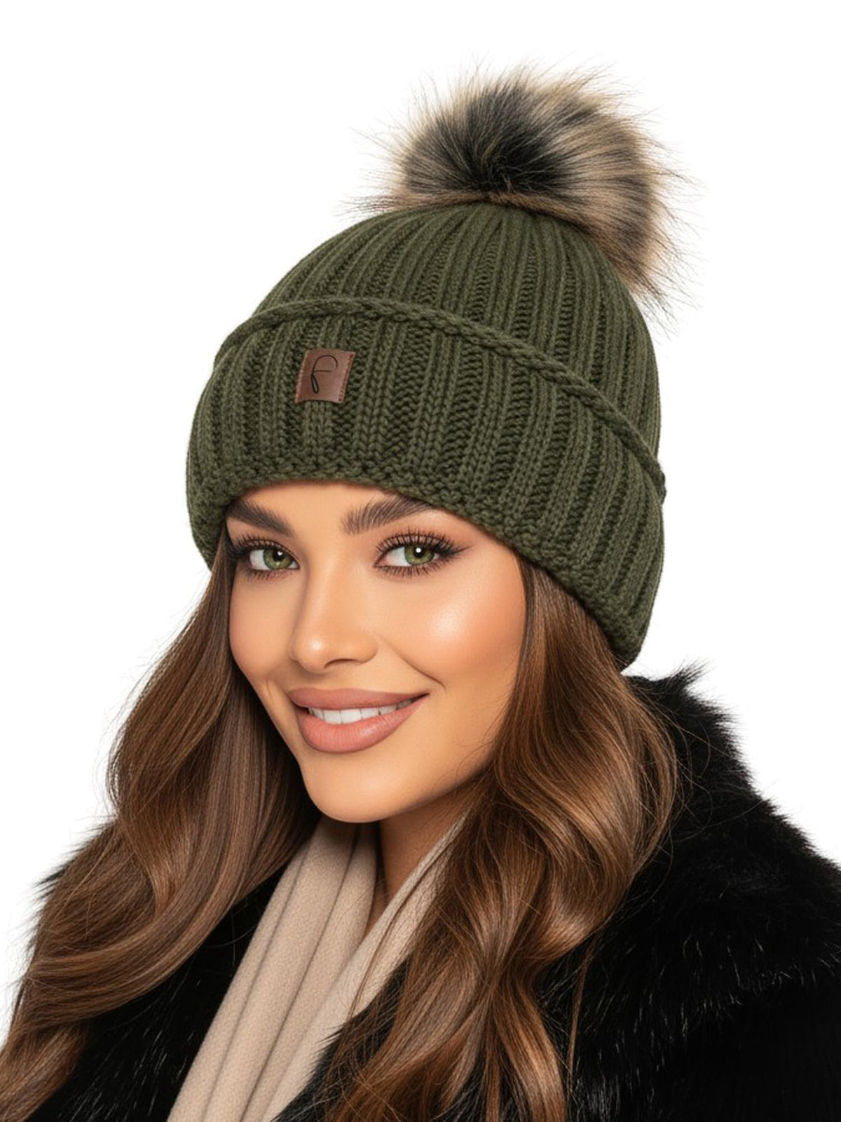 Baesics® Bommelmütze Zopfmuster Olive Olive