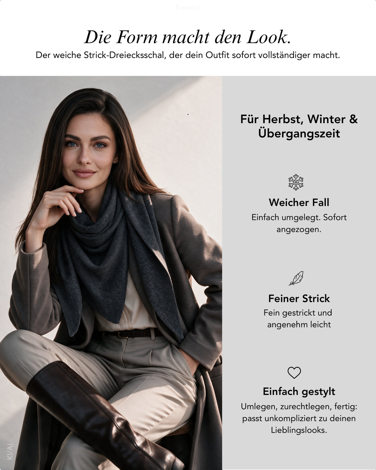Baesics® Dreieckstuch Feinstrick Uni Damen