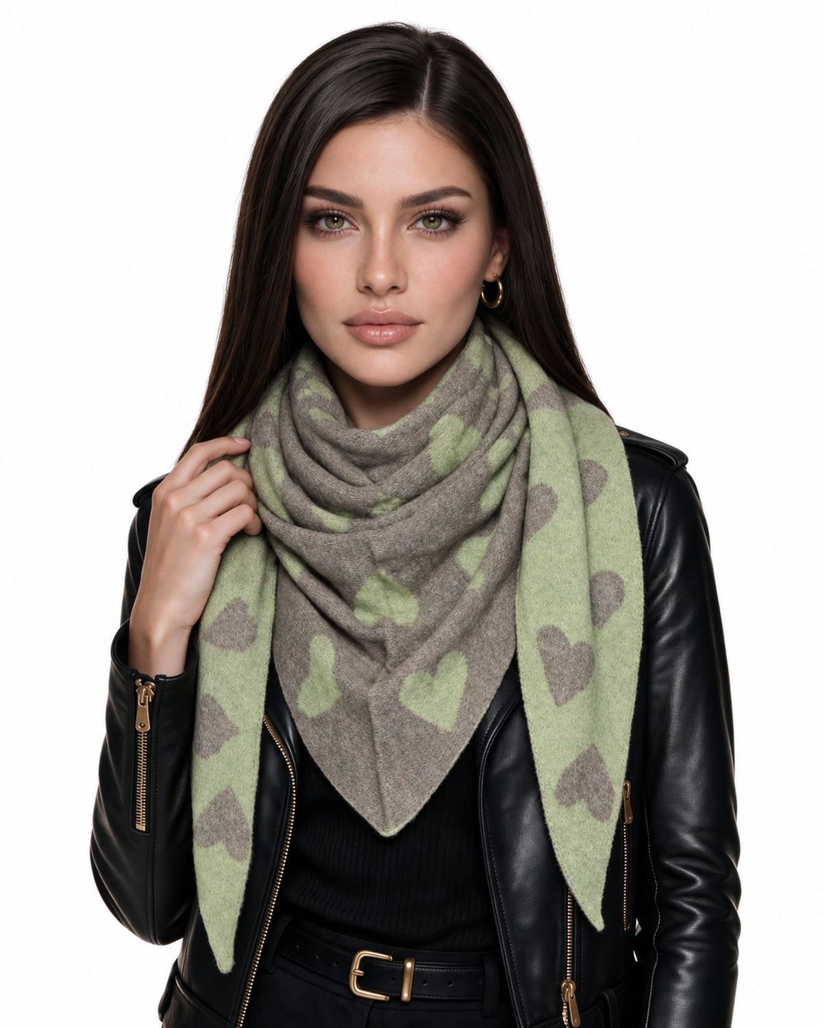 Baesics® Dreieckstuch Herzen Damen Beige-Grün