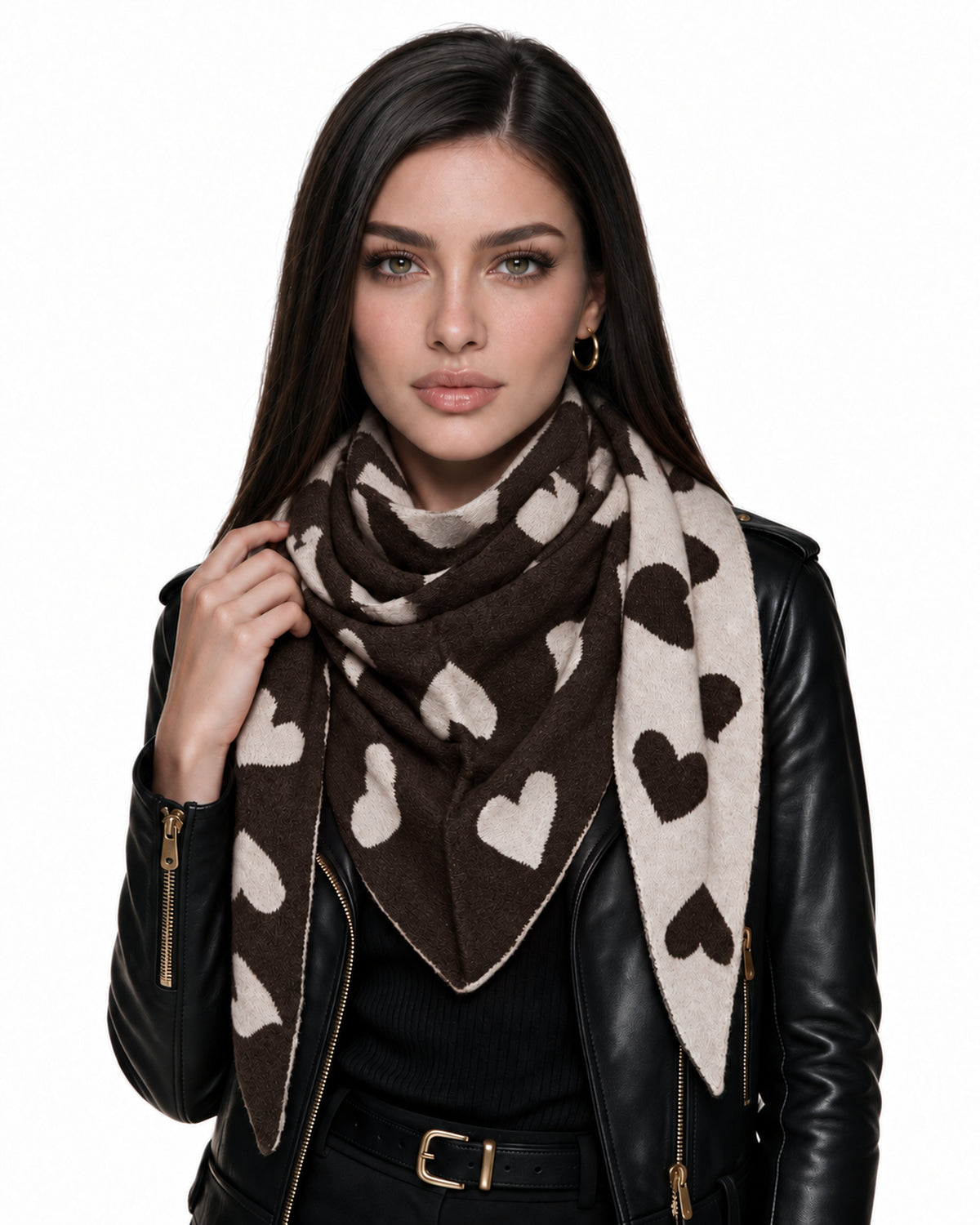 Baesics® Dreieckstuch Herzen Damen Braun