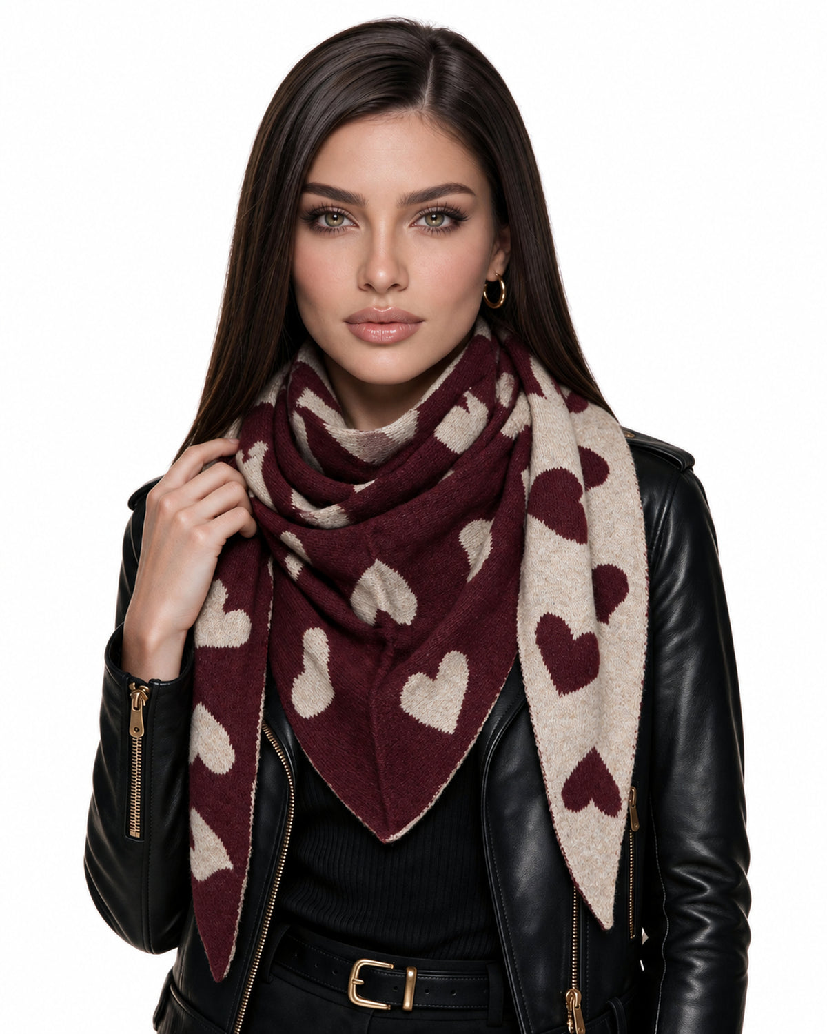 Baesics® Dreieckstuch Herzen Damen Dunkelrot