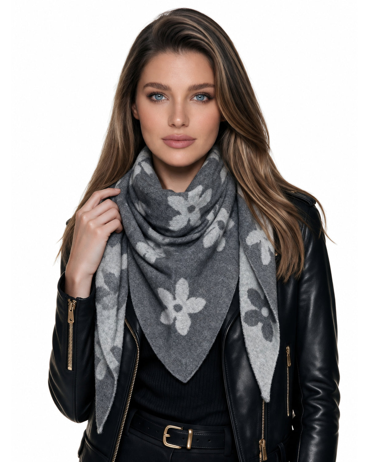 Baesics® Dreieckstuch Strick Blumen Damen Anthrazit