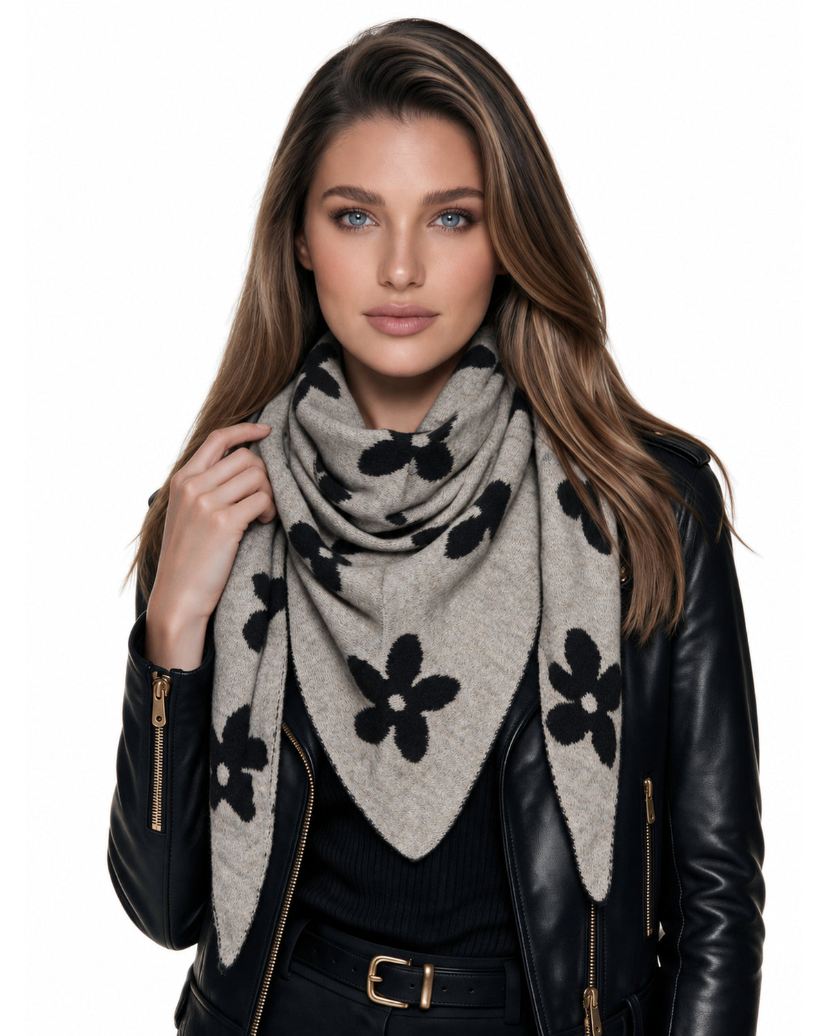 Baesics® Dreieckstuch Strick Blumen Damen Braun