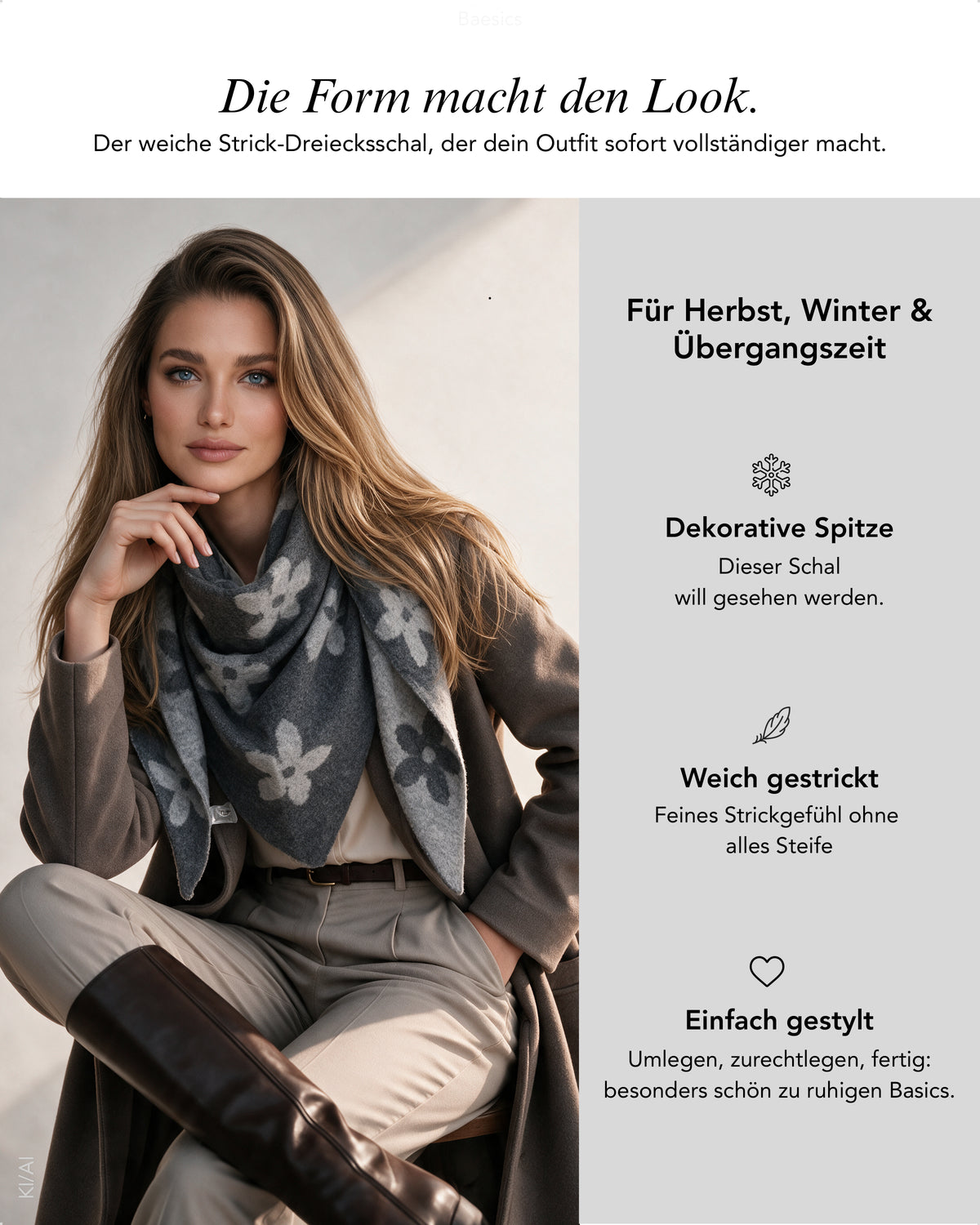 Baesics® Dreieckstuch Strick Blumen Damen