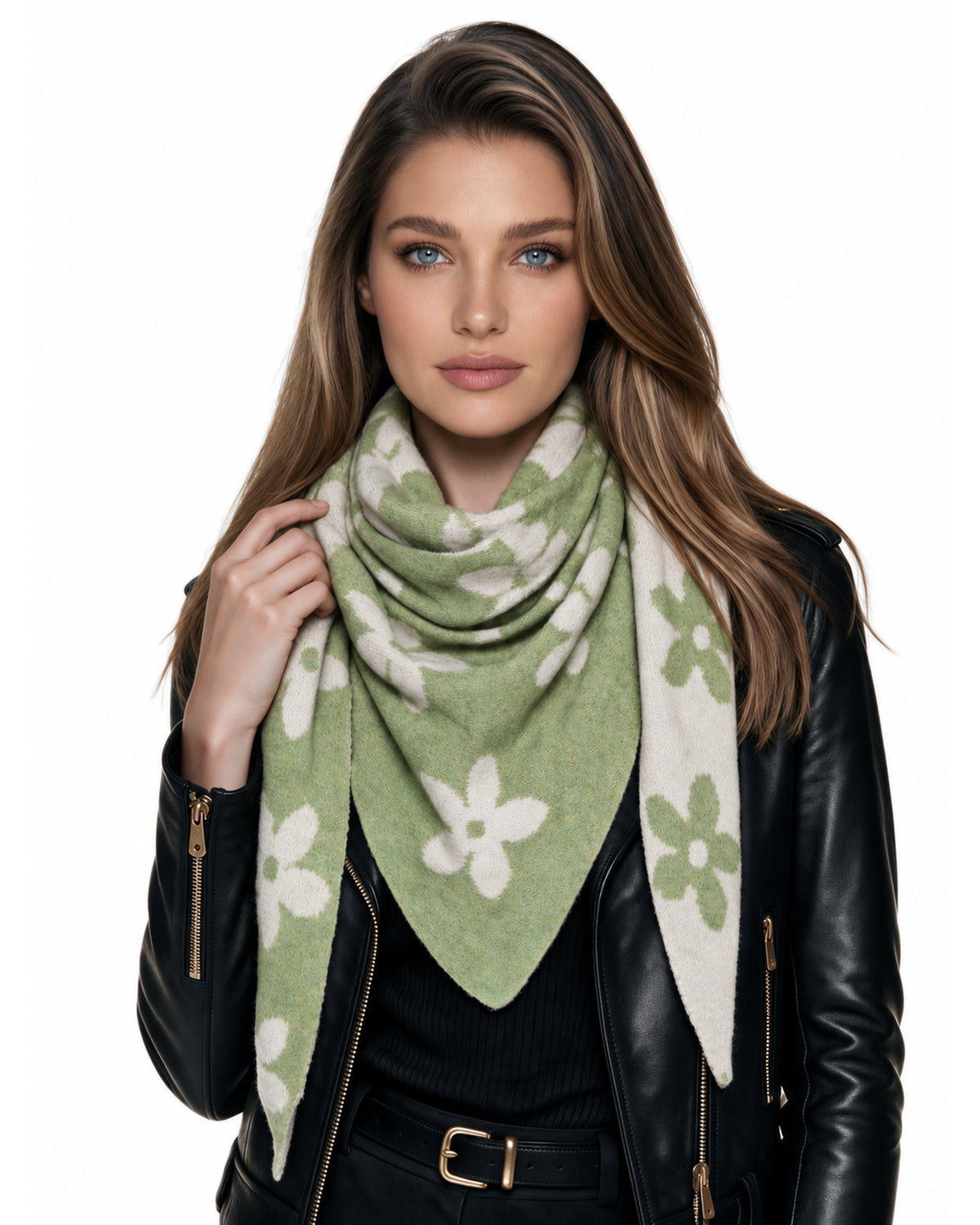 Baesics® Dreieckstuch Strick Blumen Damen Grün