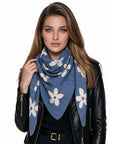Baesics® Dreieckstuch Strick Blumen Damen Jeansblau