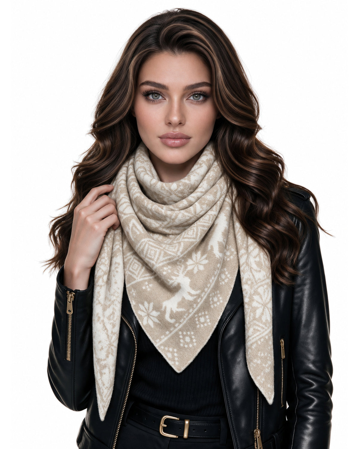 Baesics® Dreieckstuch Wintermotive Damen Beige