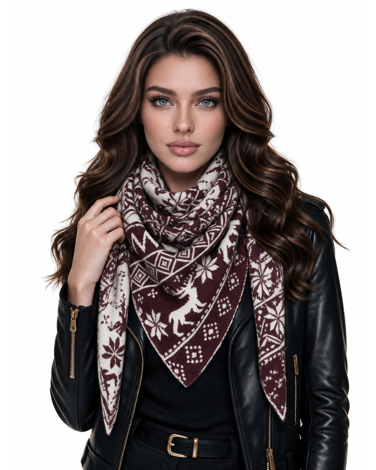 Baesics® Dreieckstuch Wintermotive Damen Bordeaux