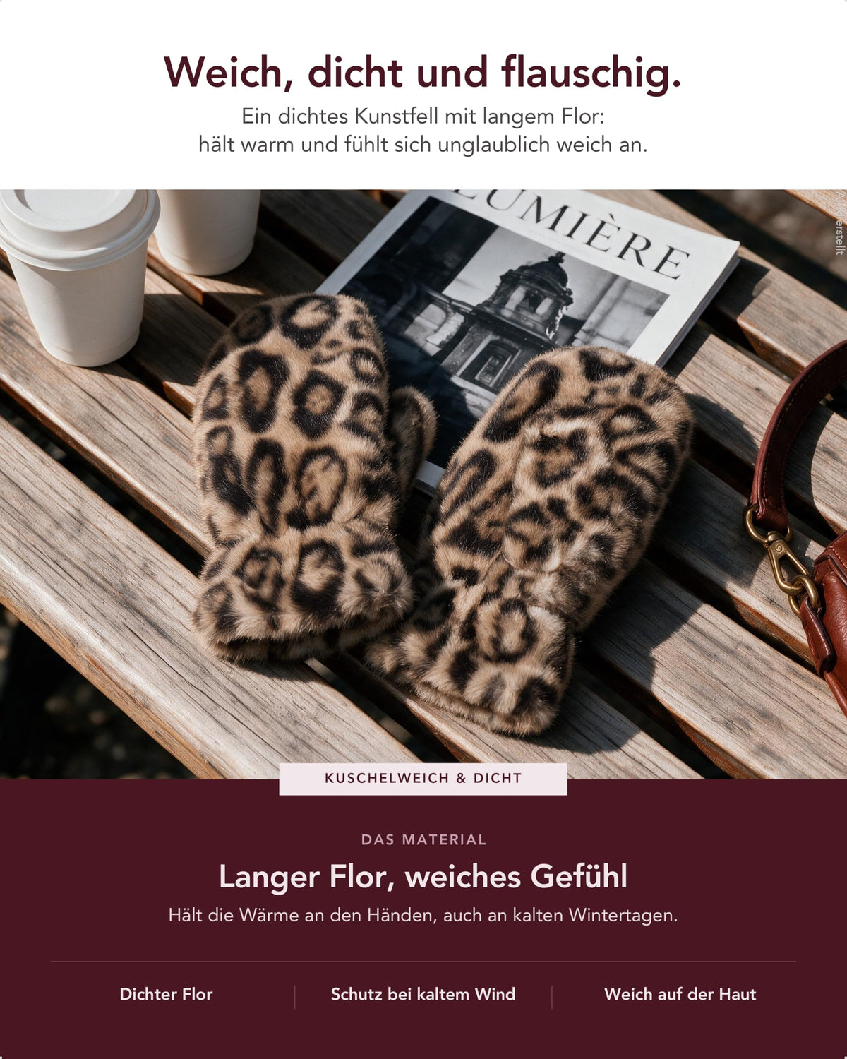 Baesics® Fäustlinge Damen Kunstfell Leo