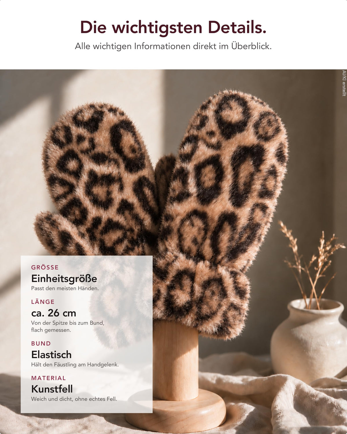 Baesics® Fäustlinge Damen Kunstfell Leo
