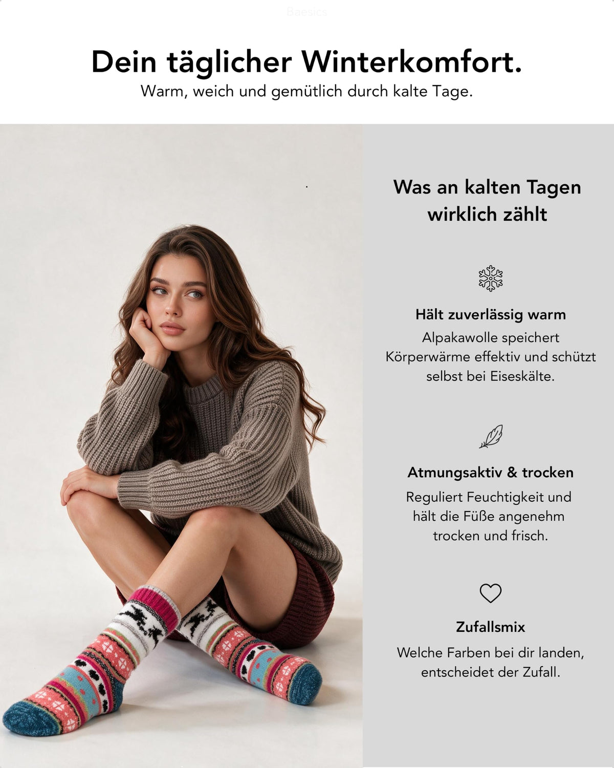 Baesics® Norweger Wollsocken Zopf Damen &amp; Herren