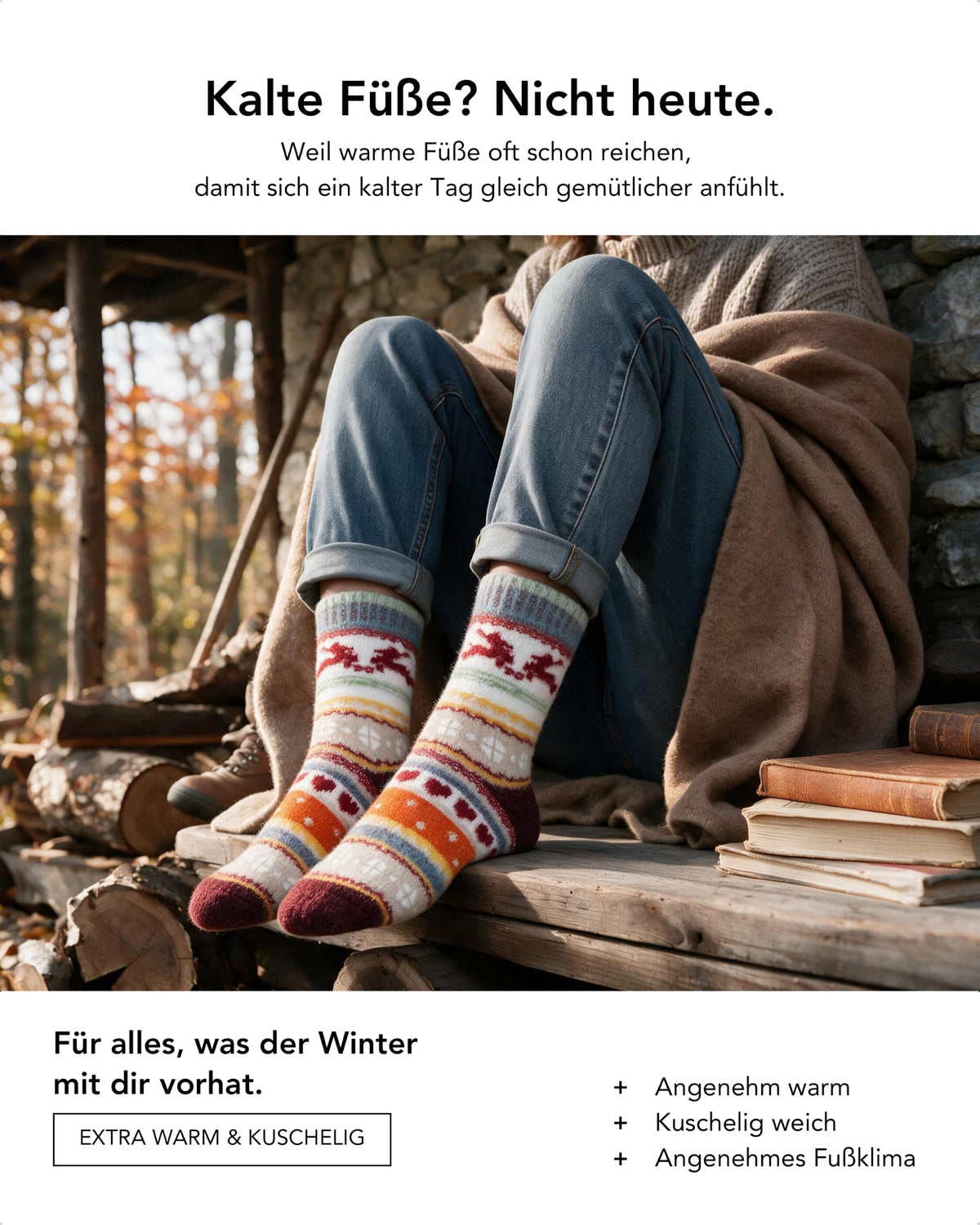 Baesics® Norweger Wollsocken Zopf Damen &amp; Herren