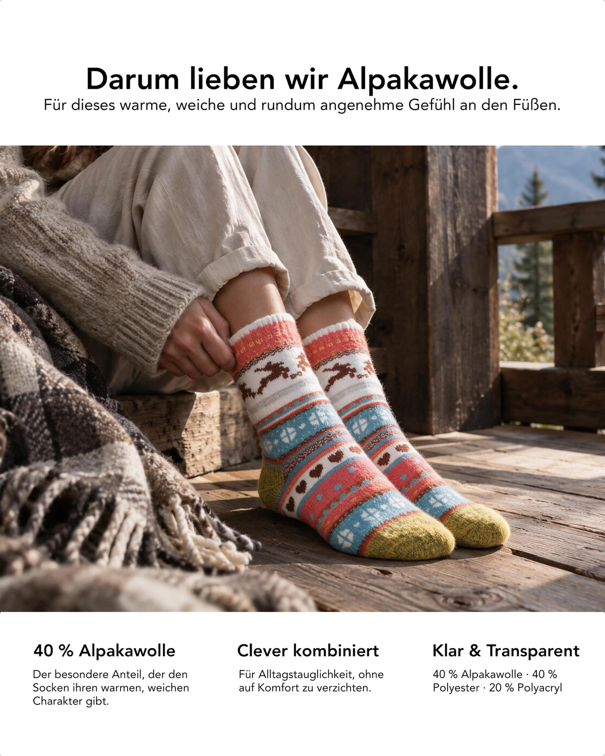 Baesics® Norweger Wollsocken Zopf Damen &amp; Herren