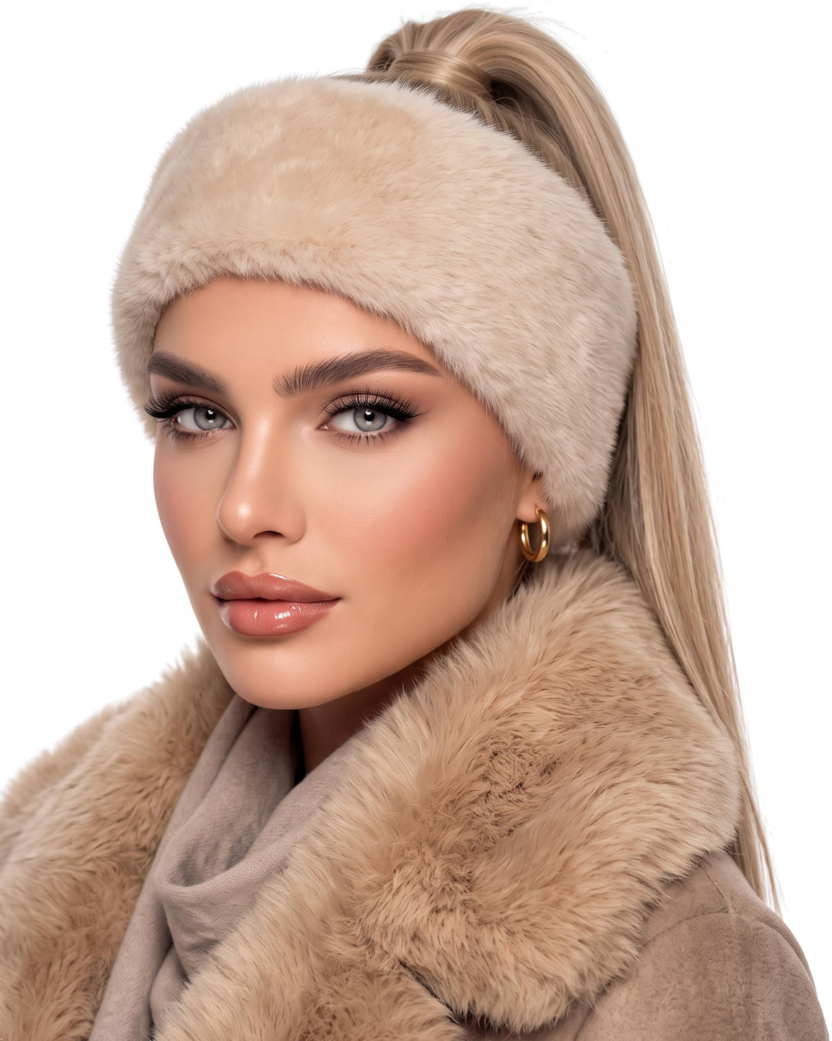 Baesics® Stirnband Kunstfell Plüsch Creme