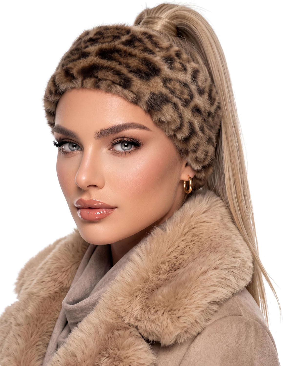 Baesics® Stirnband Kunstfell Plüsch Leo Beige