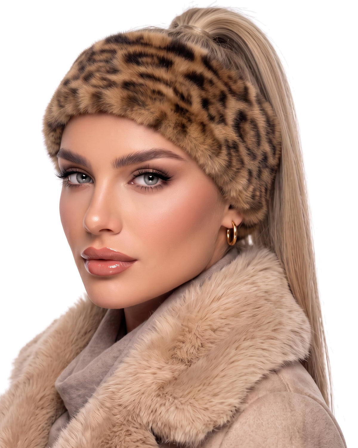 Baesics® Stirnband Kunstfell Plüsch Leo Camel