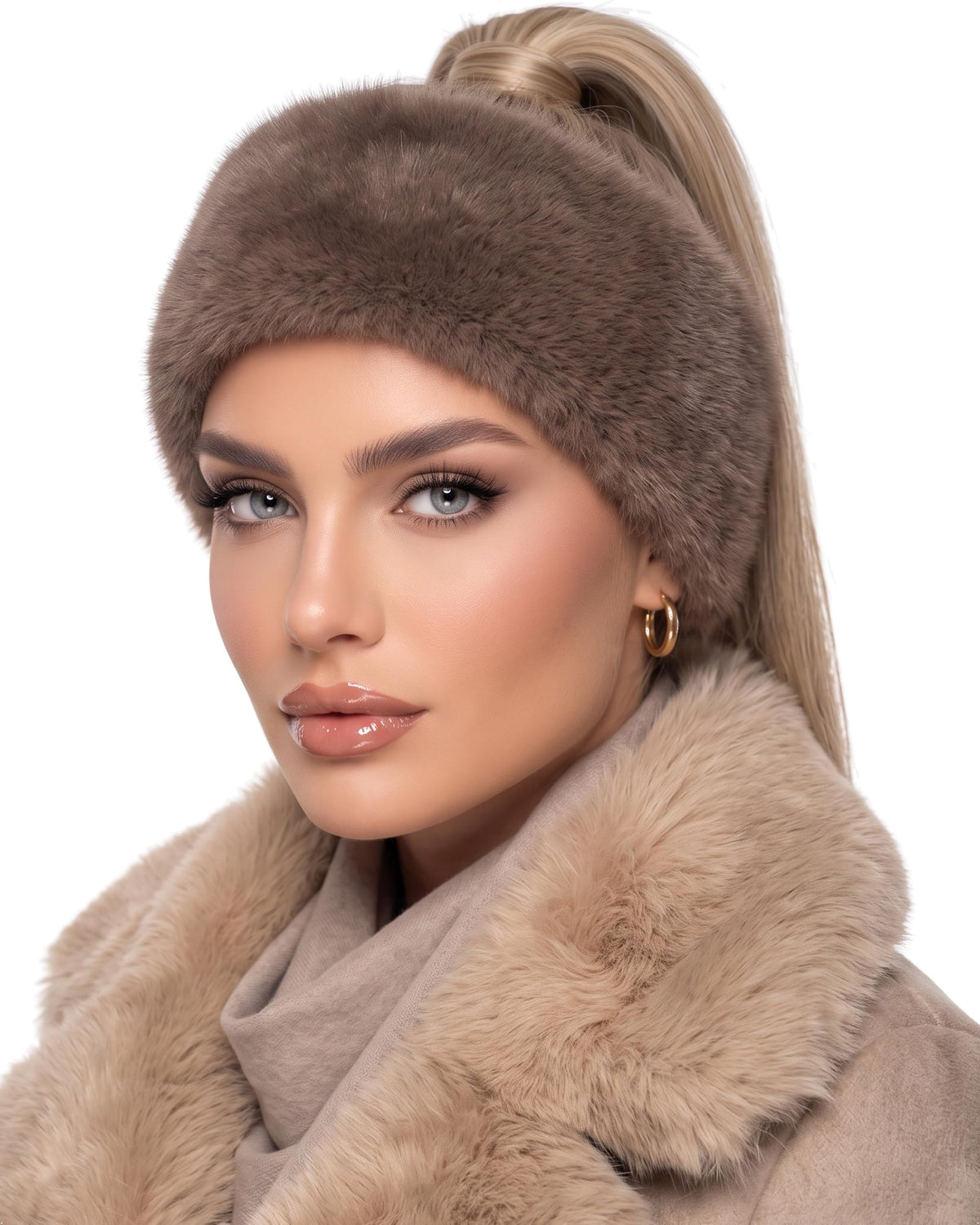 Baesics® Stirnband Kunstfell Plüsch Taupe