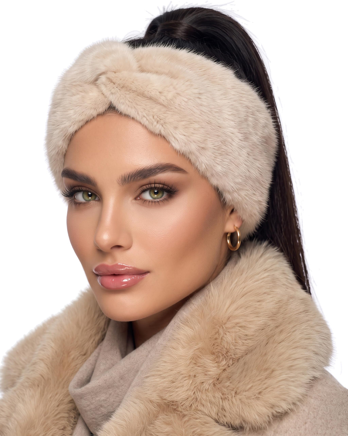 Baesics® Stirnband Kunstfell Twist Beige