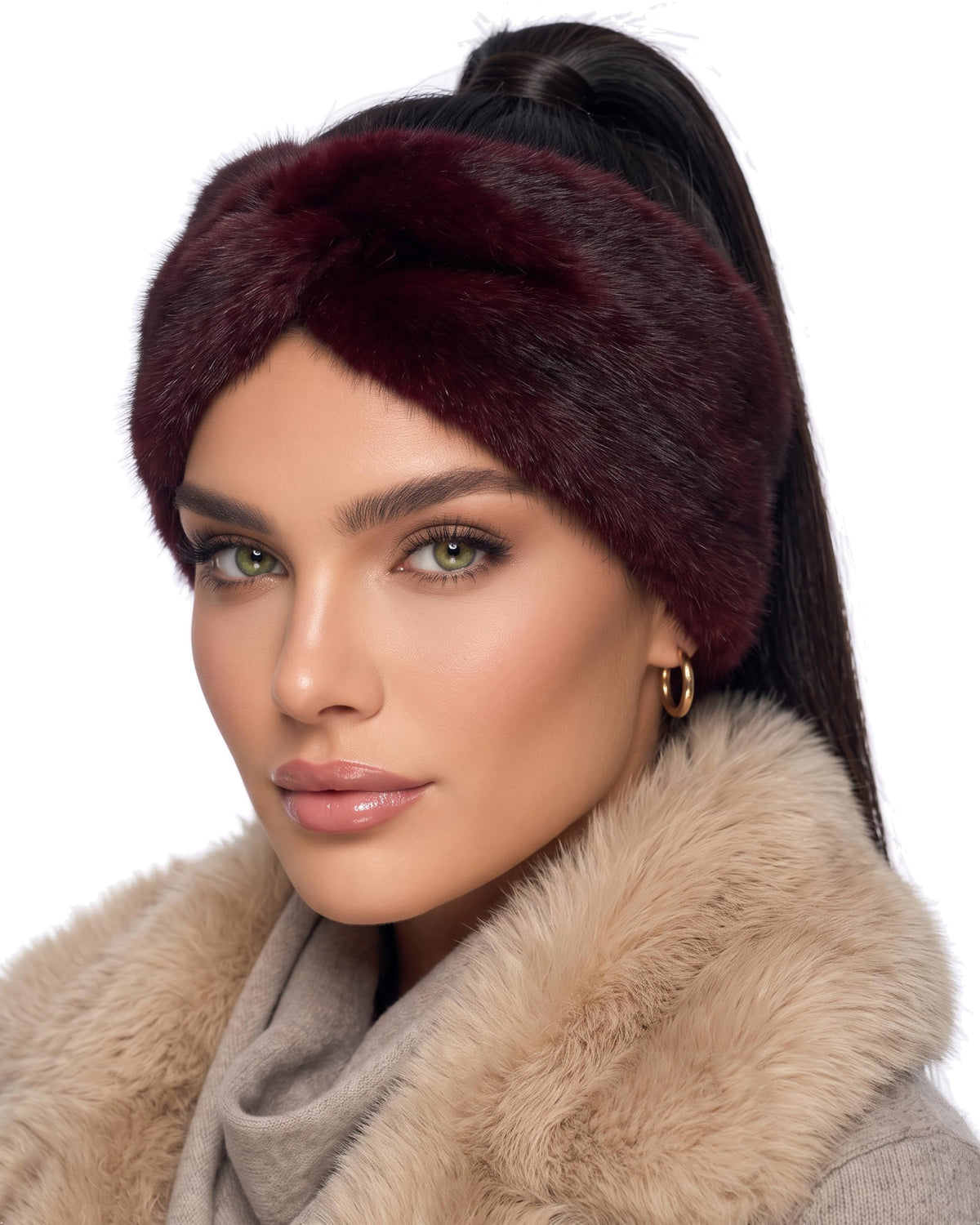 Baesics® Stirnband Kunstfell Twist Bordeaux