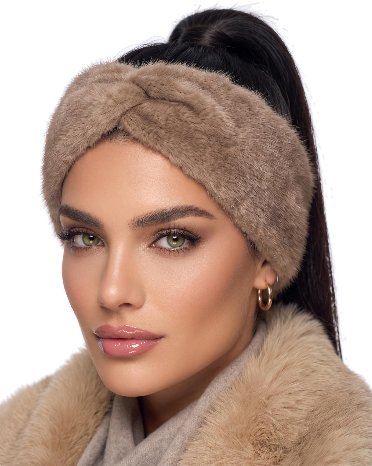 Baesics® Stirnband Kunstfell Twist Taupe