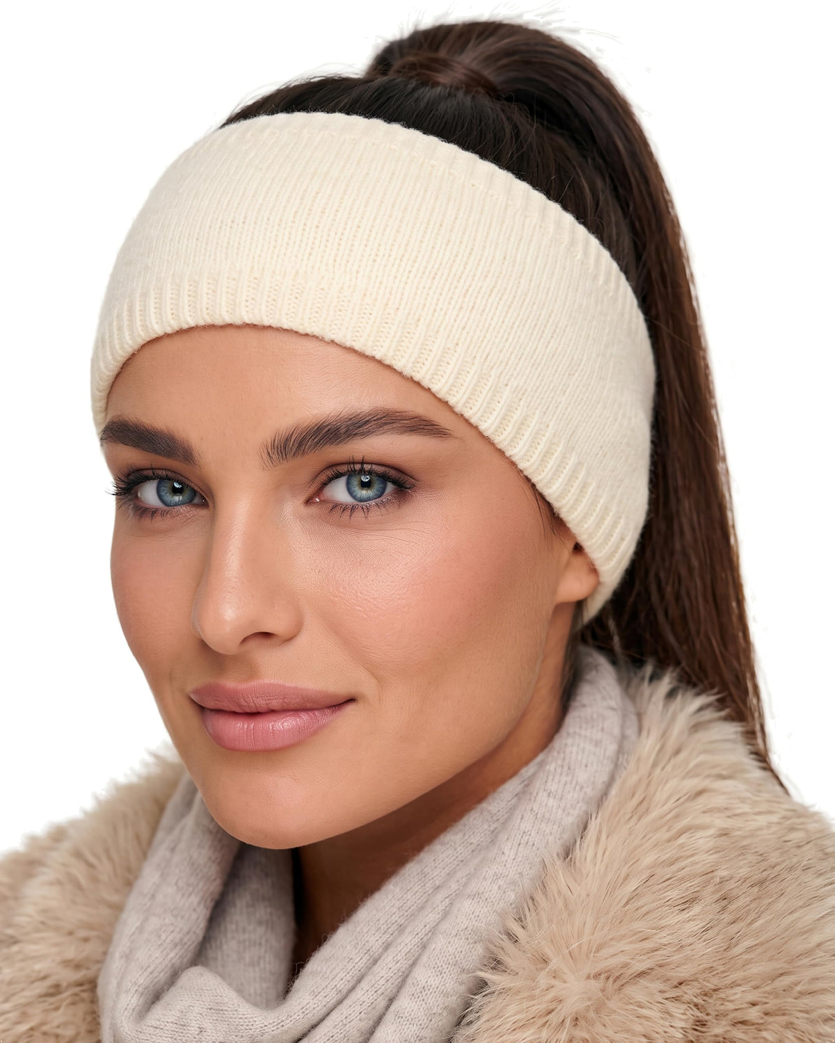 Baesics® Stirnband Rippstrick Wollweiss