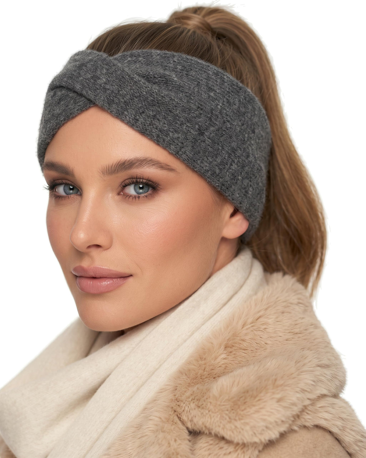 Baesics® Stirnband Strick Twist Anthrazit
