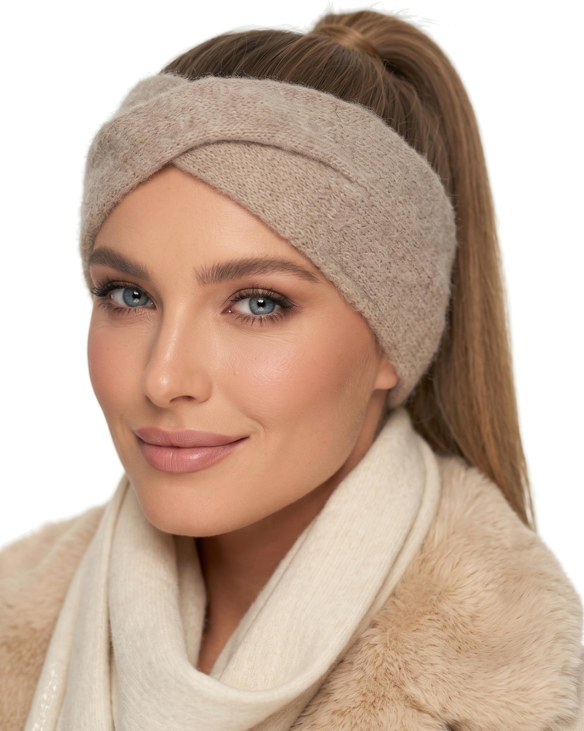 Baesics® Stirnband Strick Twist Beige