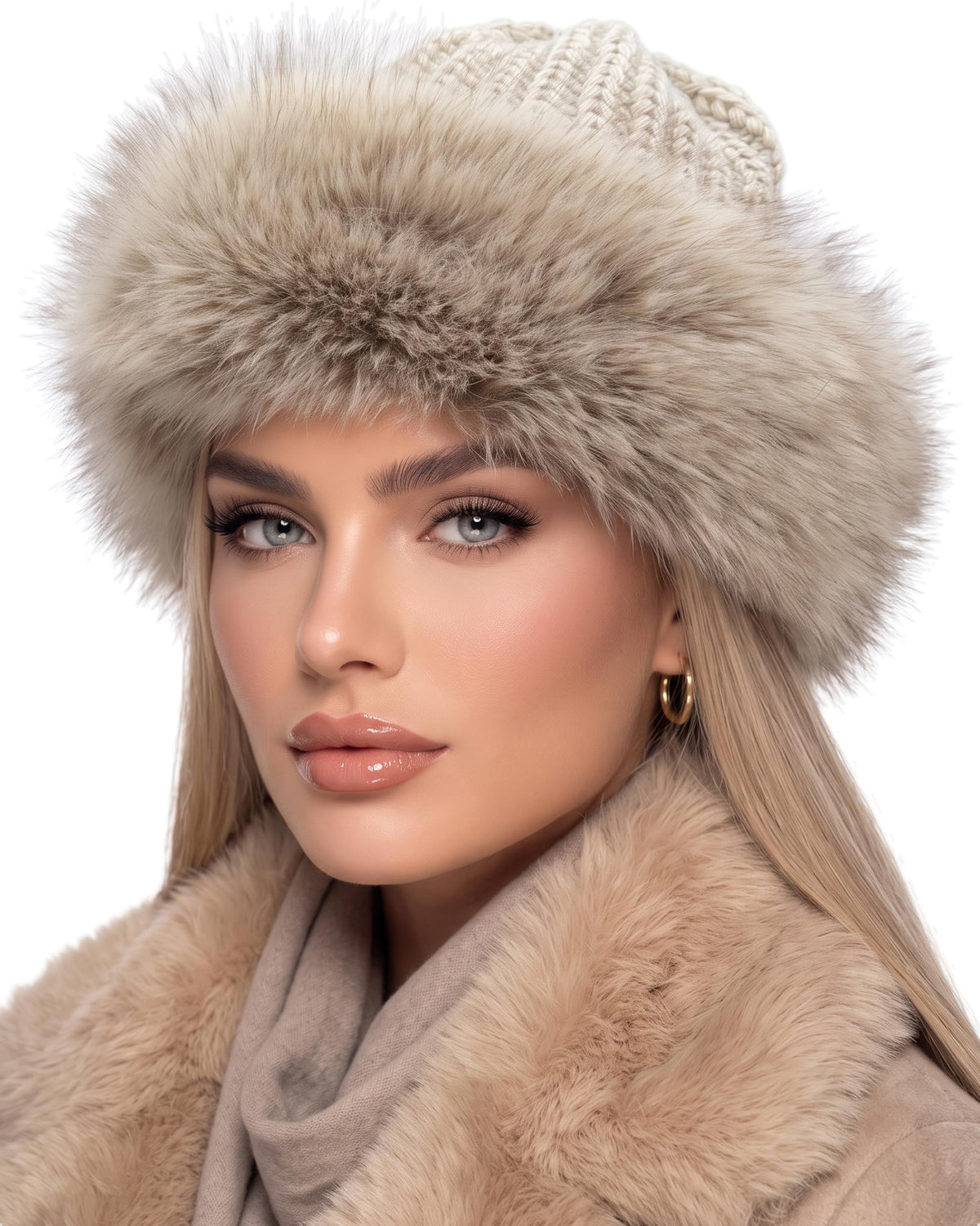 Baesics® Strickmütze mit Kunstfellrand Creme