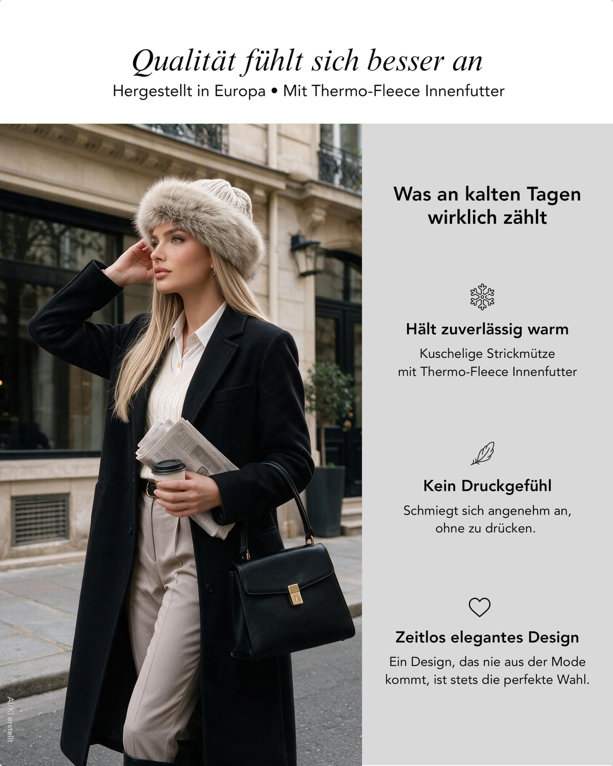 Baesics® Strickmütze mit Kunstfellrand