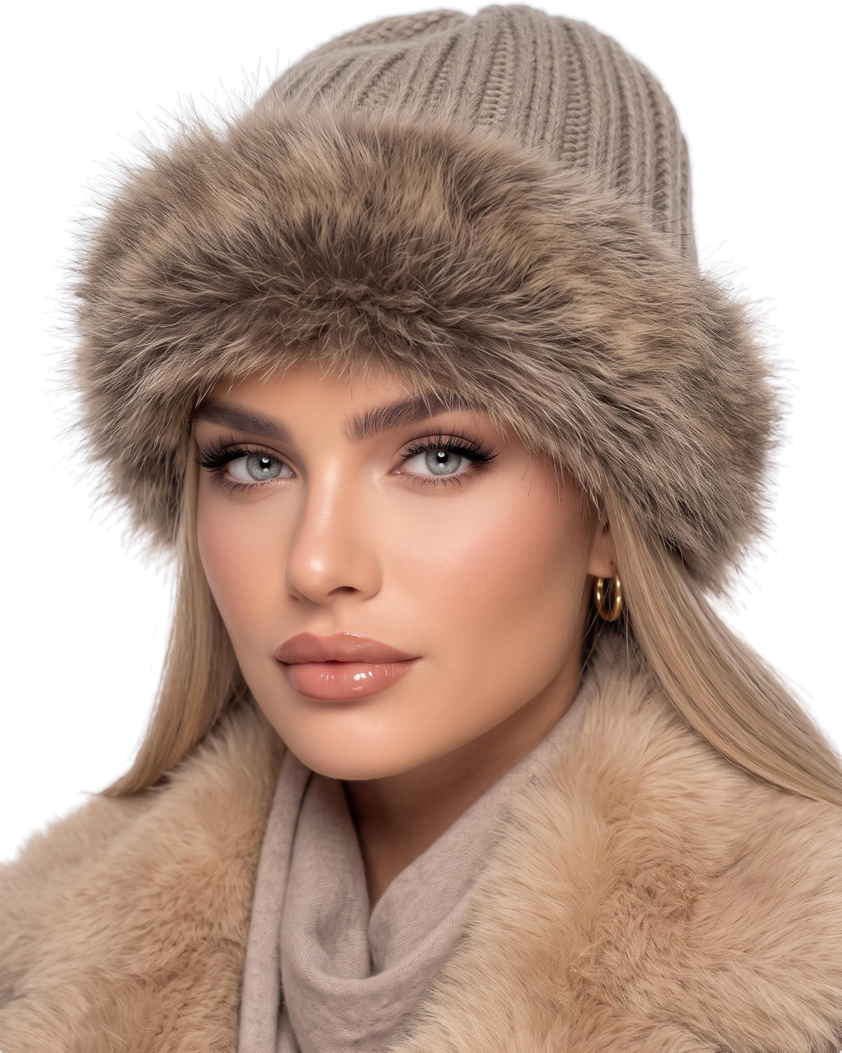 Baesics® Strickmütze mit Kunstfellrand Taupe