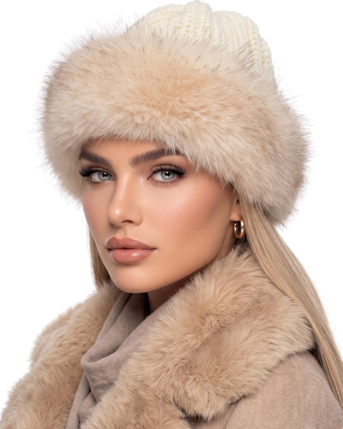 Baesics® Strickmütze mit Kunstfellrand Weiss